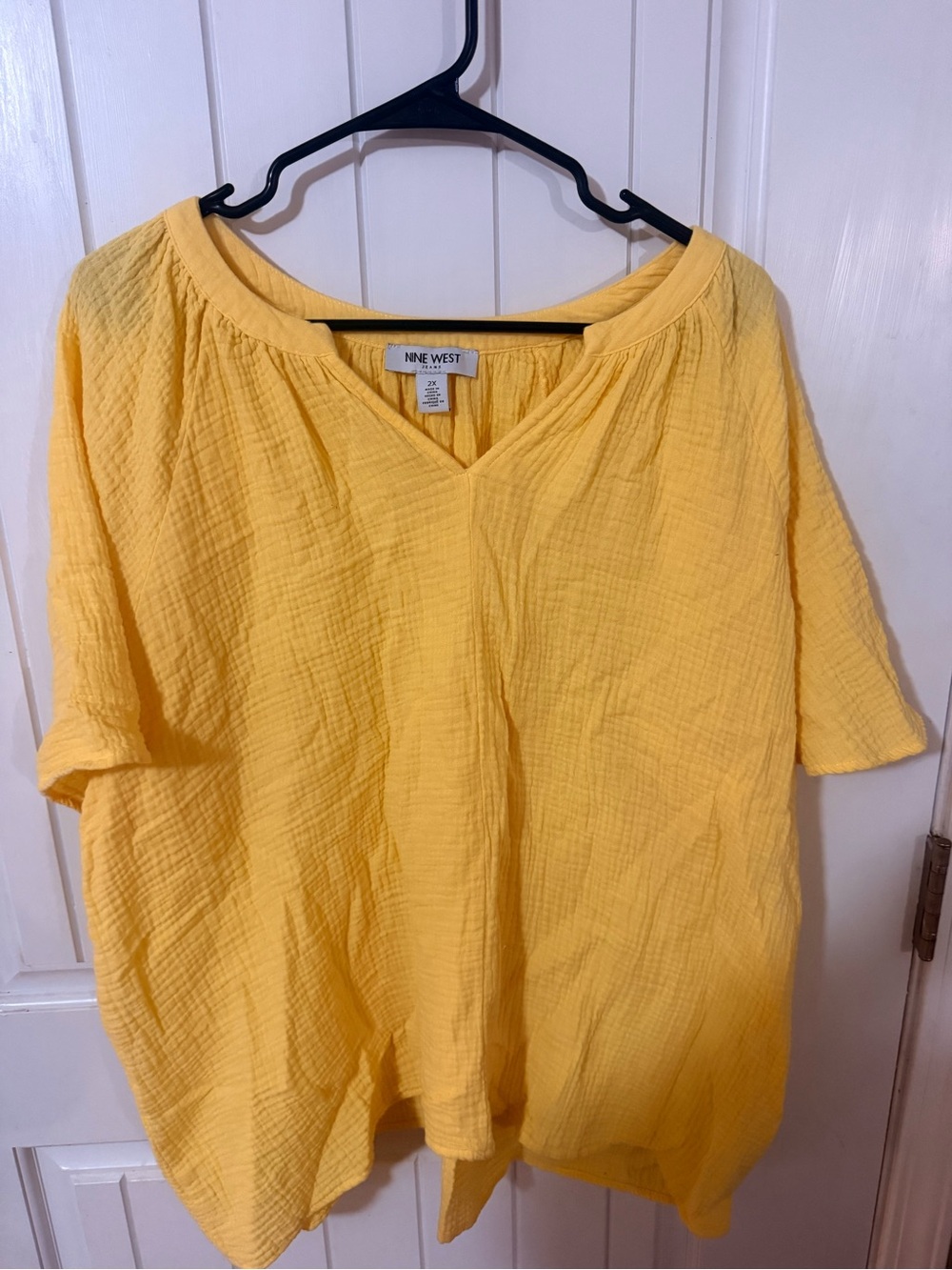 Nine West Bright Yellow V-Neck Cotton Gauze Top. 100% cotton